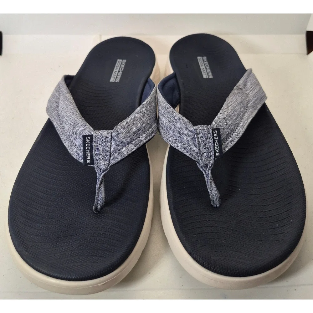 Skechers GoWalk Goga Mat Flip Flops 11 Blue Grey Thong Sandals Comfort Walking